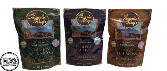 Majestic Ray's INC St. Lucia's Wild Harvested Imported Purple, Gold & Green Sea Moss Bags, 4 oz.